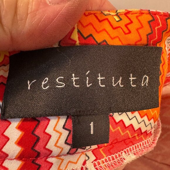 Restituta Red Pink Orange and Yellow Chevron Zigzag A Line Mini Skirt Size 1x - Picture 6 of 6